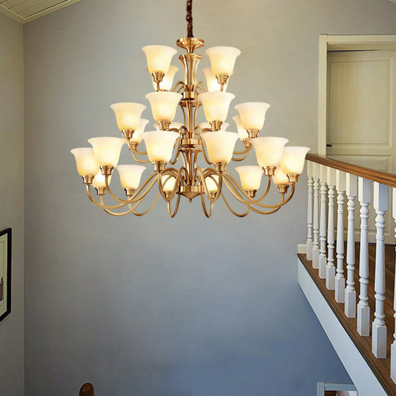 Brass Chandelier Pendant Light with Traditional Flared Design