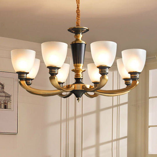Traditional Frosted Glass Bell Chandelier - Black-Bronze Hanging Ceiling Light for Living Room