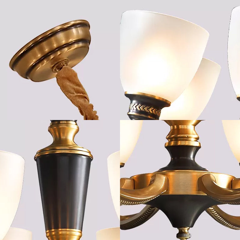 Traditional Frosted Glass Bell Chandelier - Black-Bronze Hanging Ceiling Light for Living Room