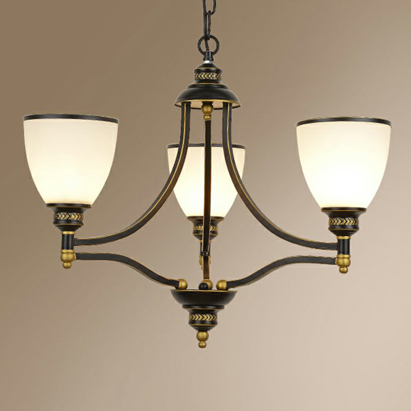 Vintage Black Opaline Glass Chandelier with Bell Shape - Elegant Suspension Lighting for Living Room