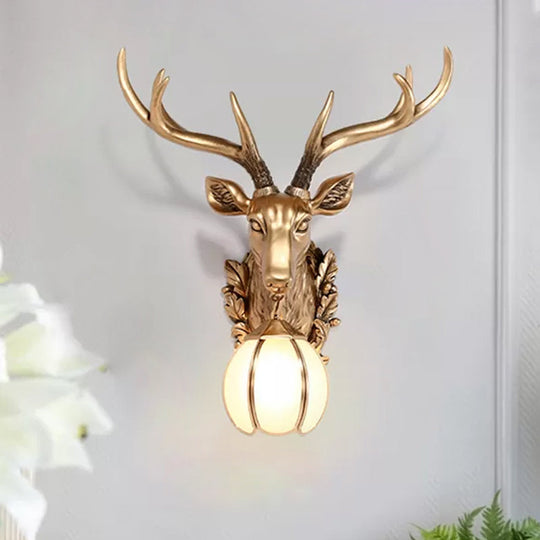 Gold Deer Head Sconce Light - Country Resin, 17"/25" - Indoor Wall Mount