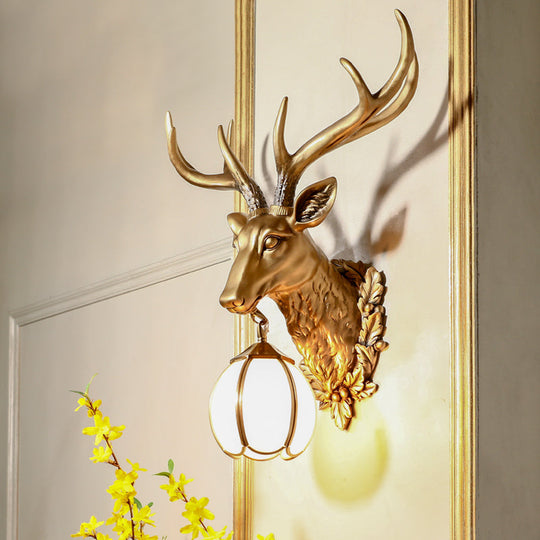 Gold Deer Head Sconce Light - Country Resin, 17"/25" - Indoor Wall Mount