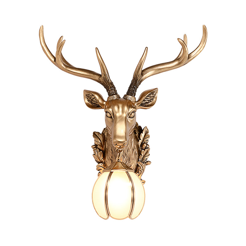 Gold Deer Head Sconce Light - Country Resin, 17"/25" - Indoor Wall Mount