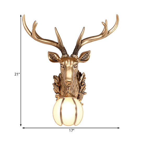 Gold Deer Head Sconce Light - Country Resin, 17"/25" - Indoor Wall Mount