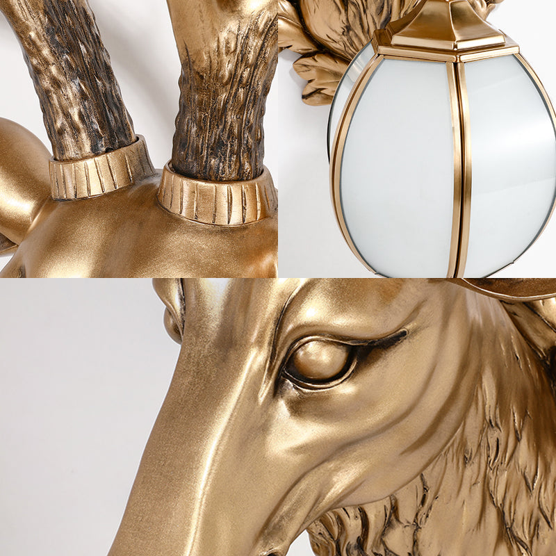 Gold Deer Head Sconce Light - Country Resin, 17"/25" - Indoor Wall Mount