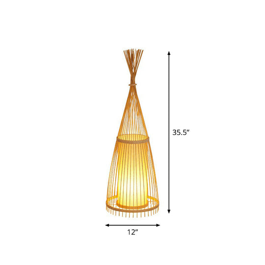 Bamboo Floor Lamp from South-East Asia with Tapered Design and Cylindrical Shade