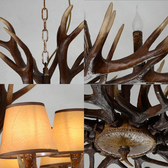 Traditional 10-Bulb Conical Resin Pendant Light Chandelier for Dining Room in Brown