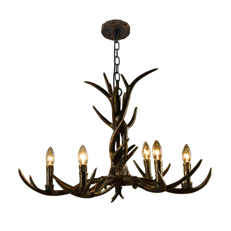 Rustic Brass Resin Antler Chandelier – 6/8/10-Light Pendant for Living & Study Rooms