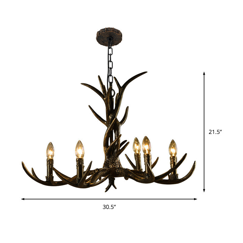 Rustic Brass Resin Antler Chandelier – 6/8/10-Light Pendant for Living & Study Rooms