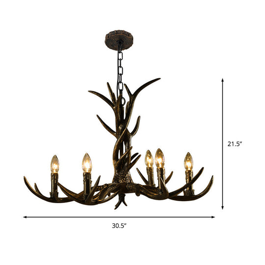 Rustic Brass Resin Antler Chandelier – 6/8/10-Light Pendant for Living & Study Rooms