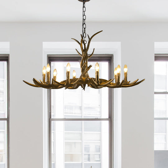 Rustic Brass Resin Antler Chandelier – 6/8/10-Light Pendant for Living & Study Rooms