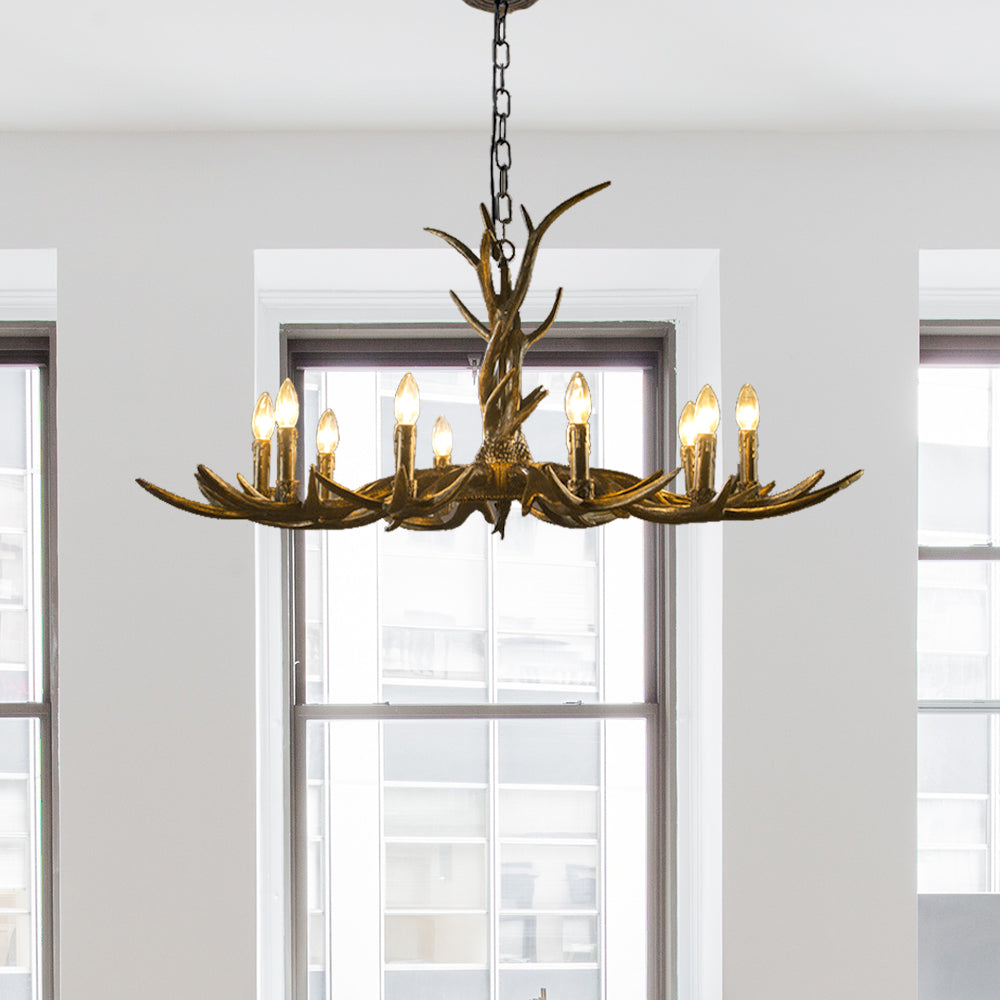 Rustic Brass Resin Antler Chandelier – 6/8/10-Light Pendant for Living & Study Rooms