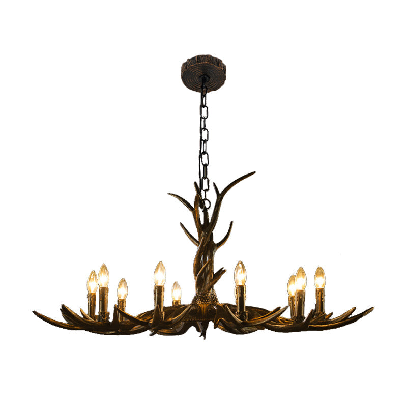 Rustic Brass Resin Antler Chandelier – 6/8/10-Light Pendant for Living & Study Rooms
