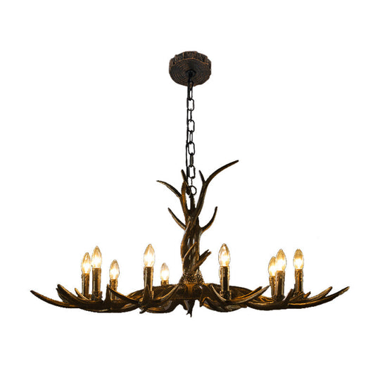 Rustic Brass Resin Antler Chandelier – 6/8/10-Light Pendant for Living & Study Rooms