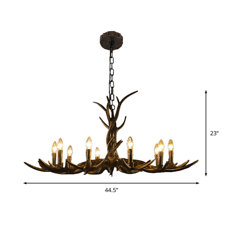 Rustic Chandelier Pendant with Resin Antler in Brass - 6/8/10-Light for Study Suspension