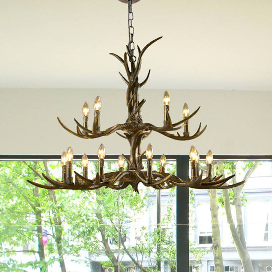 Rustic Brass Resin Antler Chandelier – 6/8/10-Light Pendant for Living & Study Rooms