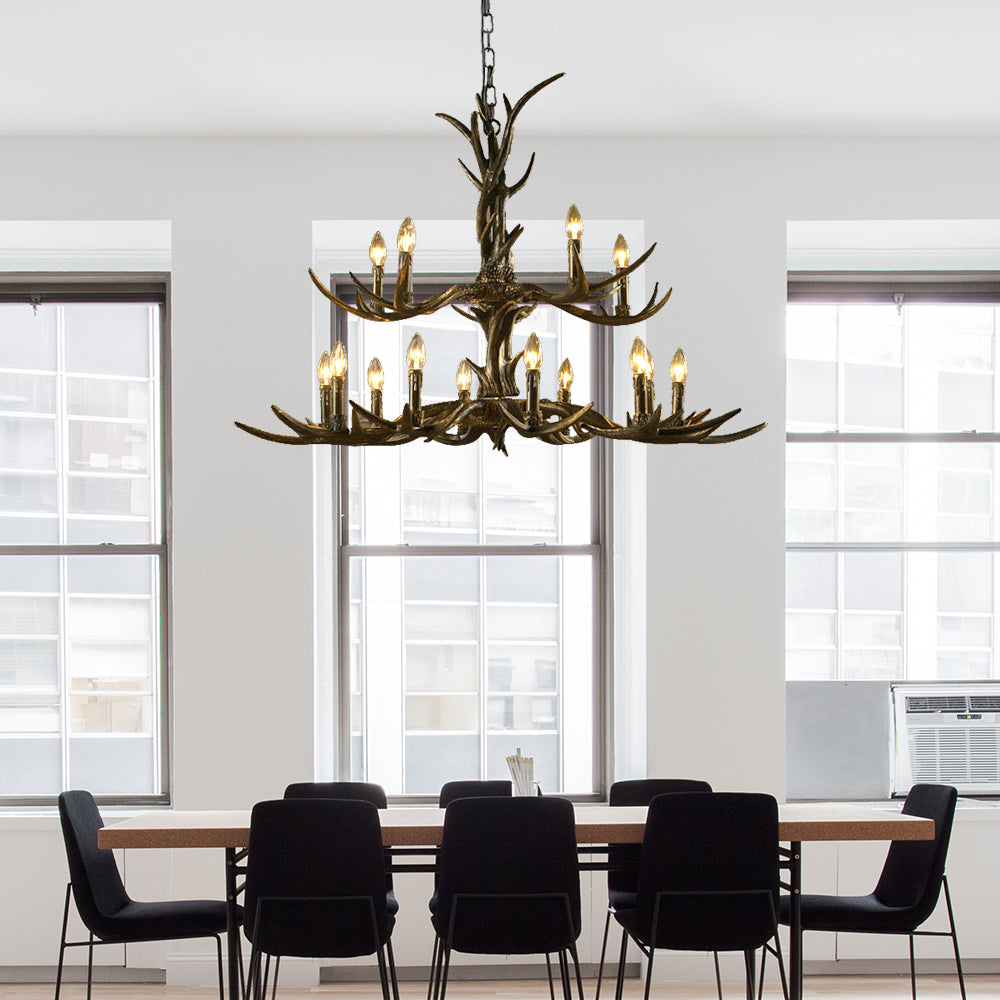 Rustic Brass Resin Antler Chandelier – 6/8/10-Light Pendant for Living & Study Rooms