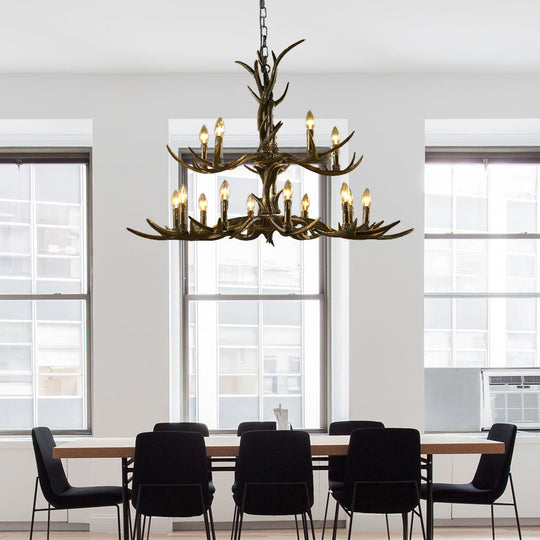Rustic Brass Resin Antler Chandelier – 6/8/10-Light Pendant for Living & Study Rooms