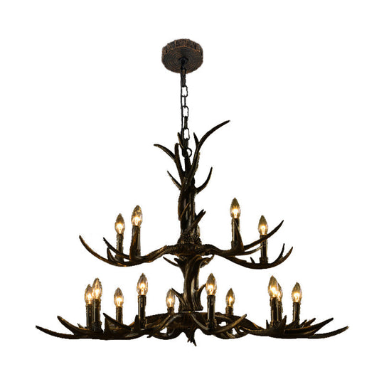 Rustic Chandelier Pendant with Resin Antler in Brass - 6/8/10-Light for Study Suspension