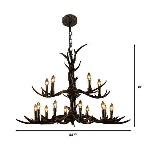 Rustic Chandelier Pendant with Resin Antler in Brass - 6/8/10-Light for Study Suspension