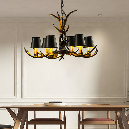 Black Rustic Resin Antler Chandelier – 6/8-Light Cone Pendant Lamp