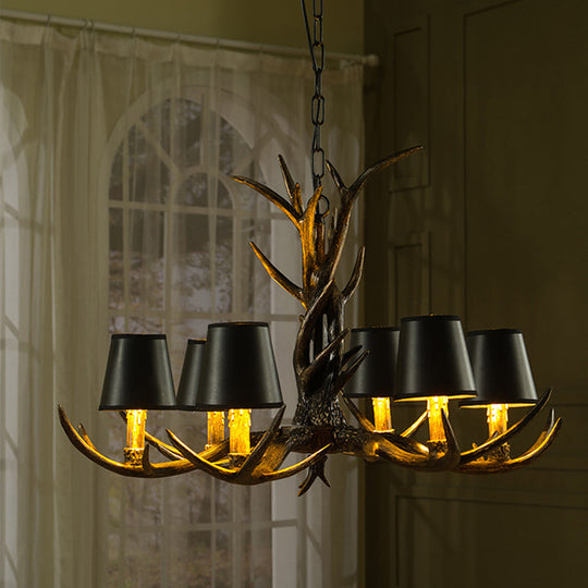 Black Rustic Resin Antler Chandelier – 6/8-Light Cone Pendant Lamp