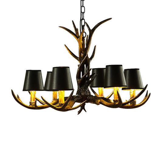 Black Rustic Resin Antler Chandelier – 6/8-Light Cone Pendant Lamp