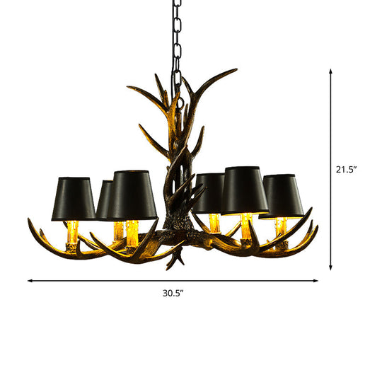 Black Rustic Resin Antler Chandelier – 6/8-Light Cone Pendant Lamp
