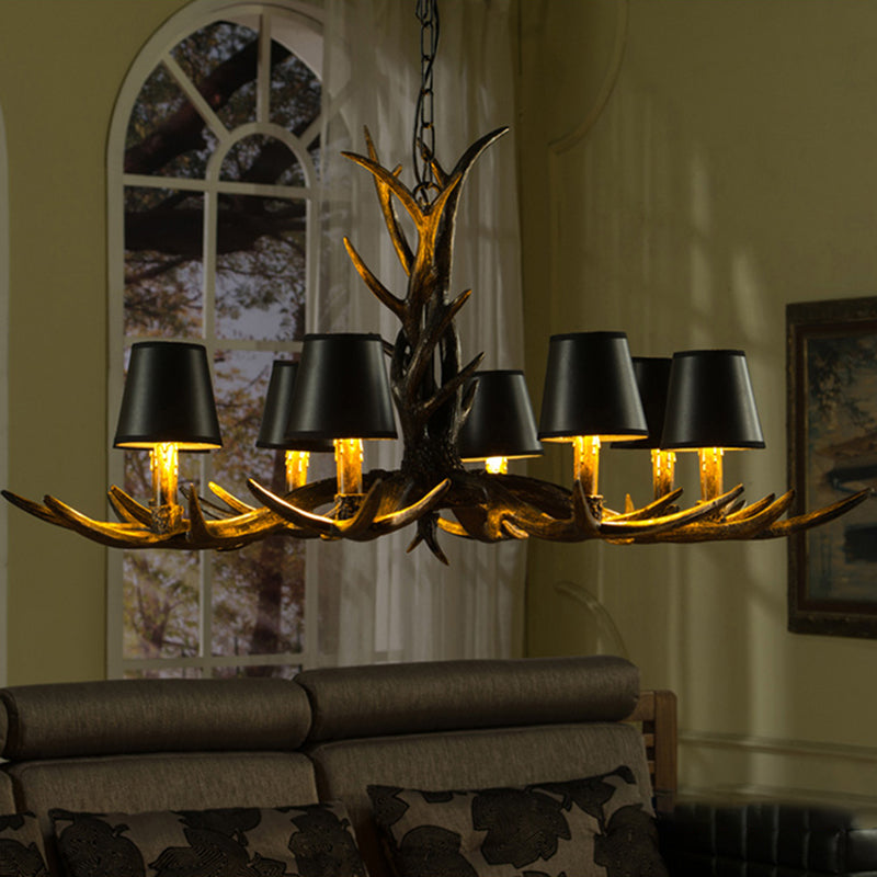 Black Rustic Resin Antler Chandelier – 6/8-Light Cone Pendant Lamp