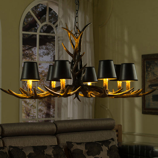 Black Rustic Resin Antler Chandelier – 6/8-Light Cone Pendant Lamp