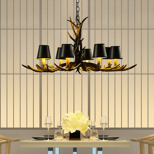 Black Rustic Resin Antler Chandelier – 6/8-Light Cone Pendant Lamp