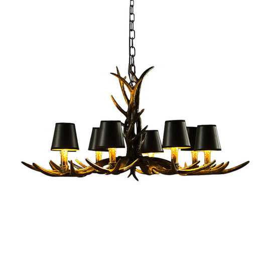 Black Rustic Resin Antler Chandelier – 6/8-Light Cone Pendant Lamp