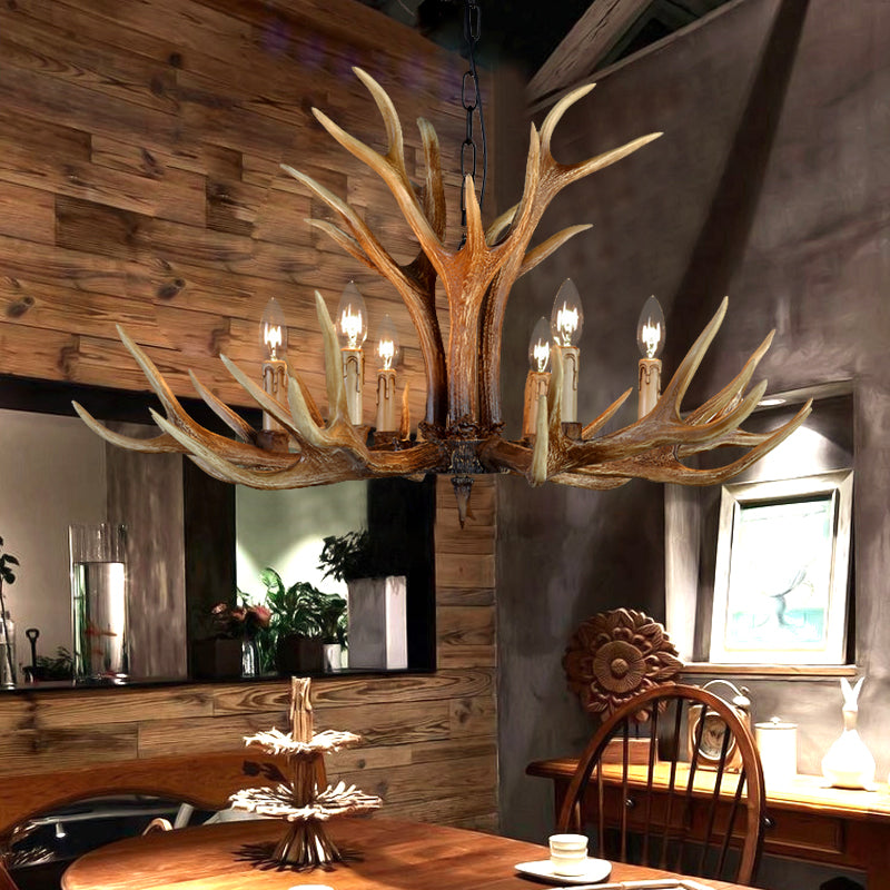 6/8/10 Lights Resin Chandelier Lamp Farmhouse Brown Deer Antler Kitchen Down Lighting Pendant