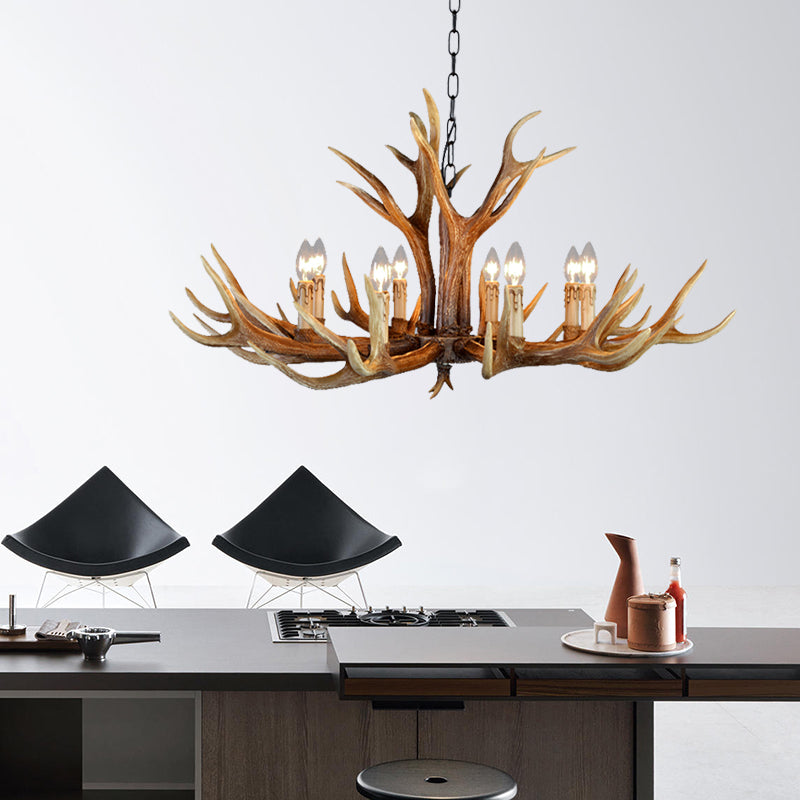 6/8/10 Lights Resin Chandelier Lamp Farmhouse Brown Deer Antler Kitchen Down Lighting Pendant