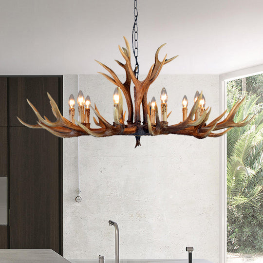 6/8/10 Lights Resin Chandelier Lamp Farmhouse Brown Deer Antler Kitchen Down Lighting Pendant