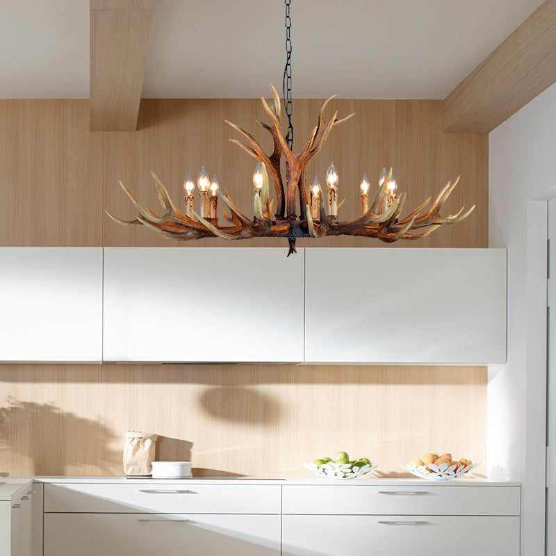 6/8/10 Lights Resin Chandelier Lamp Farmhouse Brown Deer Antler Kitchen Down Lighting Pendant