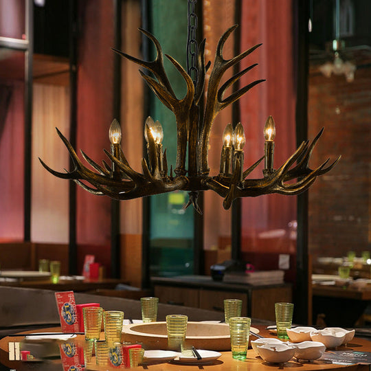 Rustic Resin Chandelier - Black Candle Pendant, 6/8/10 Heads - Perfect for Restaurants, Hanging Ceiling Light