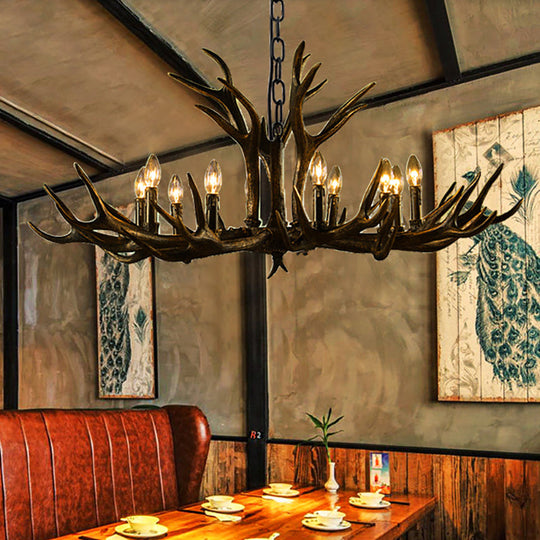 Rustic Resin Chandelier - Black Candle Pendant, 6/8/10 Heads - Perfect for Restaurants, Hanging Ceiling Light