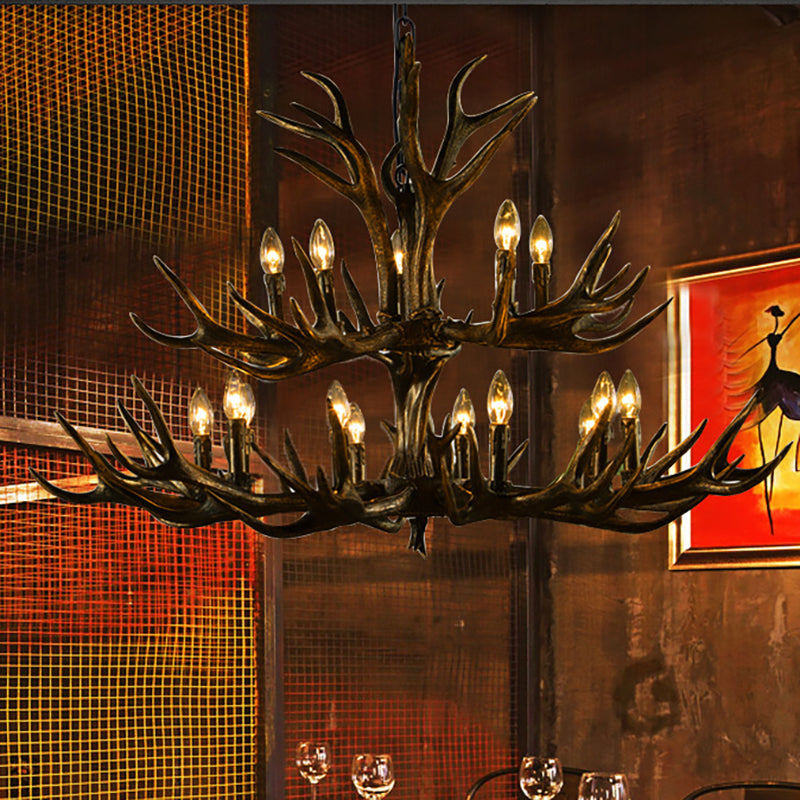Rustic Resin Chandelier - Black Candle Pendant, 6/8/10 Heads - Perfect for Restaurants, Hanging Ceiling Light