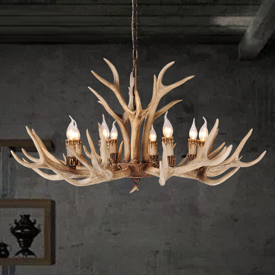 Resin Light Brown Hanging Chandelier Deer Antler 8/12/24 Bulbs Traditional Pendant Light Fixture for Dining Room
