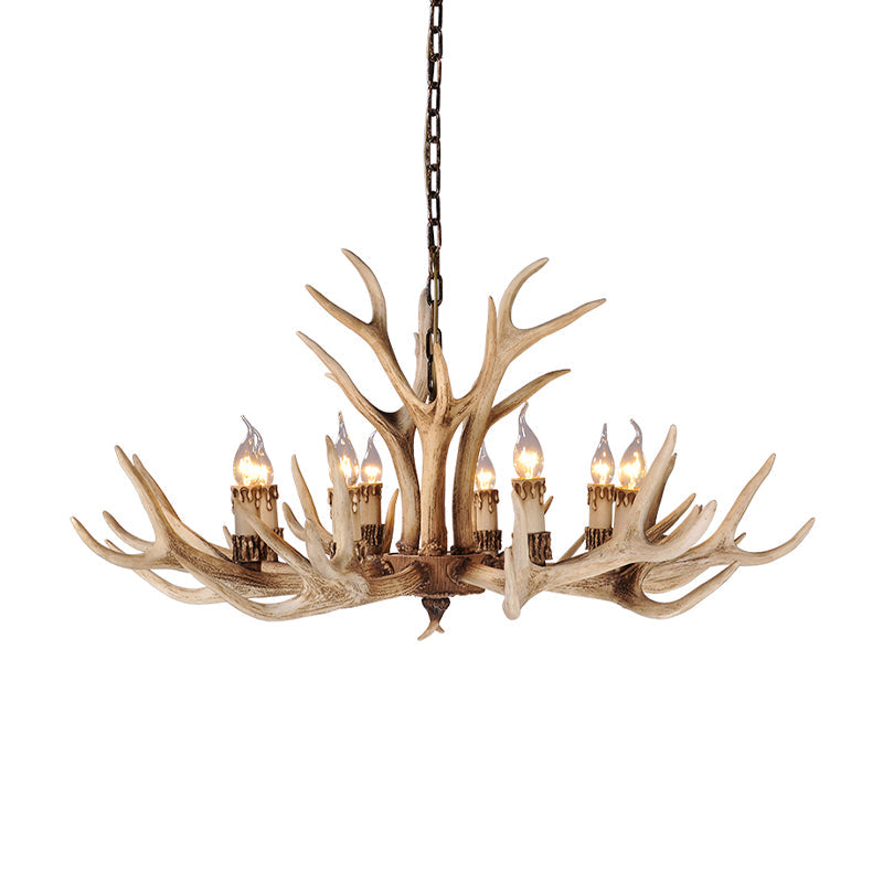 Resin Light Brown Hanging Chandelier Deer Antler 8/12/24 Bulbs Traditional Pendant Light Fixture for Dining Room