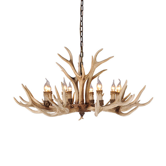 Resin Light Brown Hanging Chandelier Deer Antler 8/12/24 Bulbs Traditional Pendant Light Fixture for Dining Room