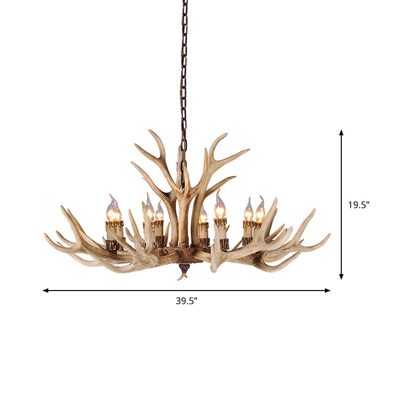 Resin Light Brown Hanging Chandelier Deer Antler 8/12/24 Bulbs Traditional Pendant Light Fixture for Dining Room