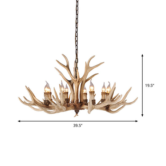 Resin Light Brown Hanging Chandelier Deer Antler 8/12/24 Bulbs Traditional Pendant Light Fixture for Dining Room