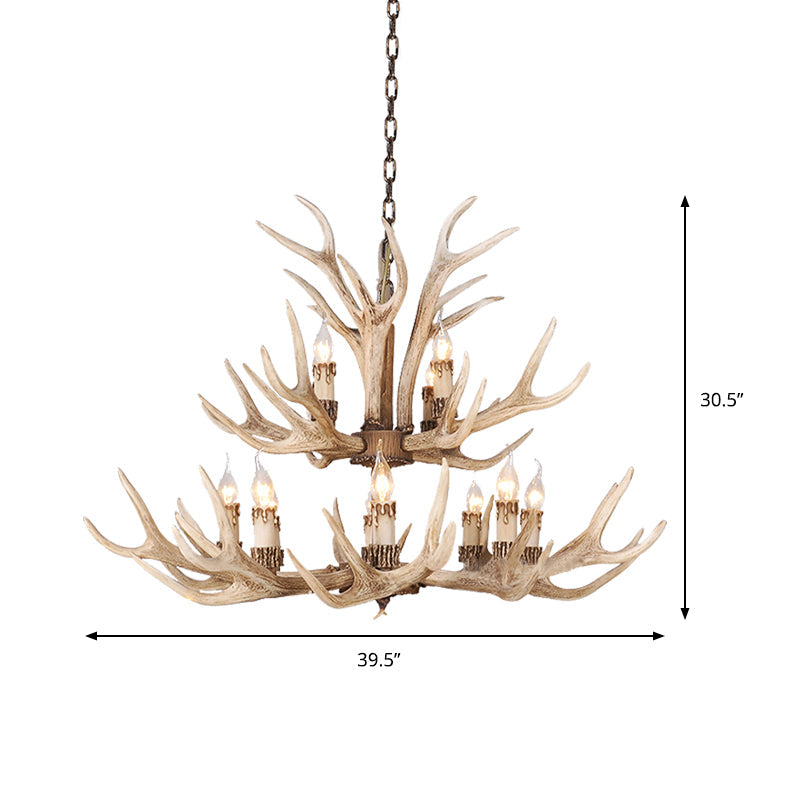 Resin Light Brown Hanging Chandelier Deer Antler 8/12/24 Bulbs Traditional Pendant Light Fixture for Dining Room