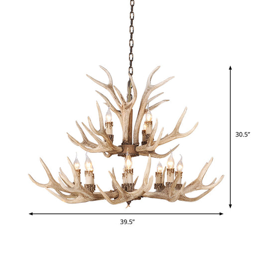 Resin Light Brown Hanging Chandelier Deer Antler 8/12/24 Bulbs Traditional Pendant Light Fixture for Dining Room