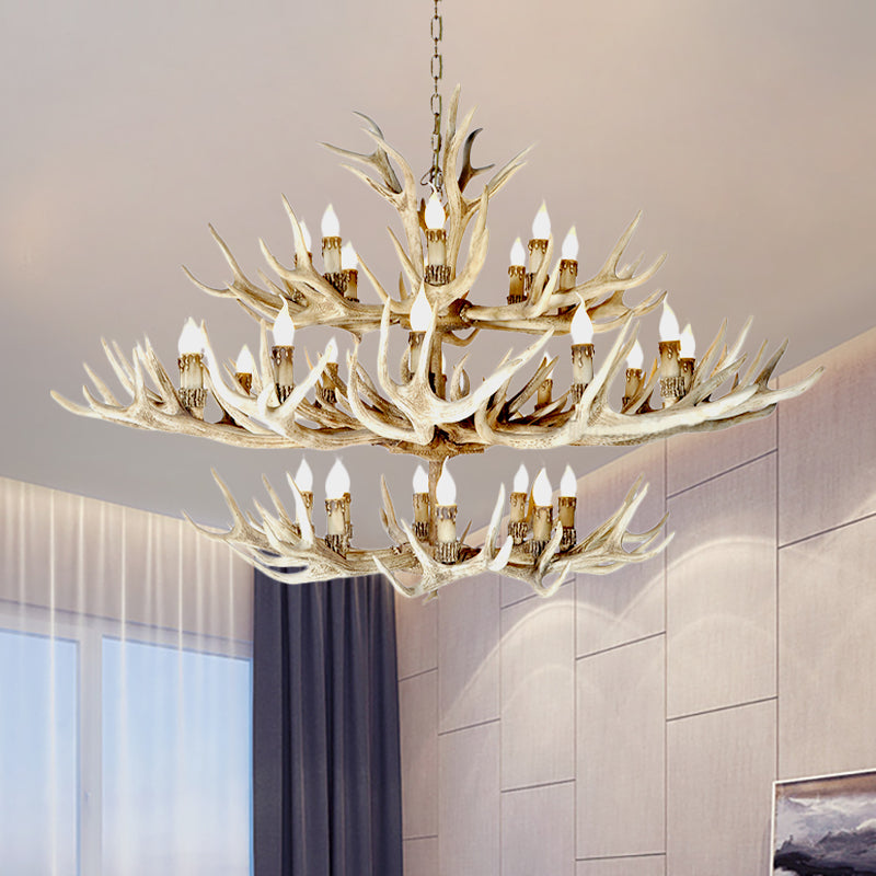 Resin Light Brown Hanging Chandelier Deer Antler 8/12/24 Bulbs Traditional Pendant Light Fixture for Dining Room