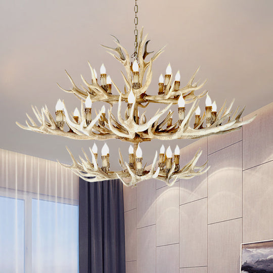 Resin Light Brown Hanging Chandelier Deer Antler 8/12/24 Bulbs Traditional Pendant Light Fixture for Dining Room