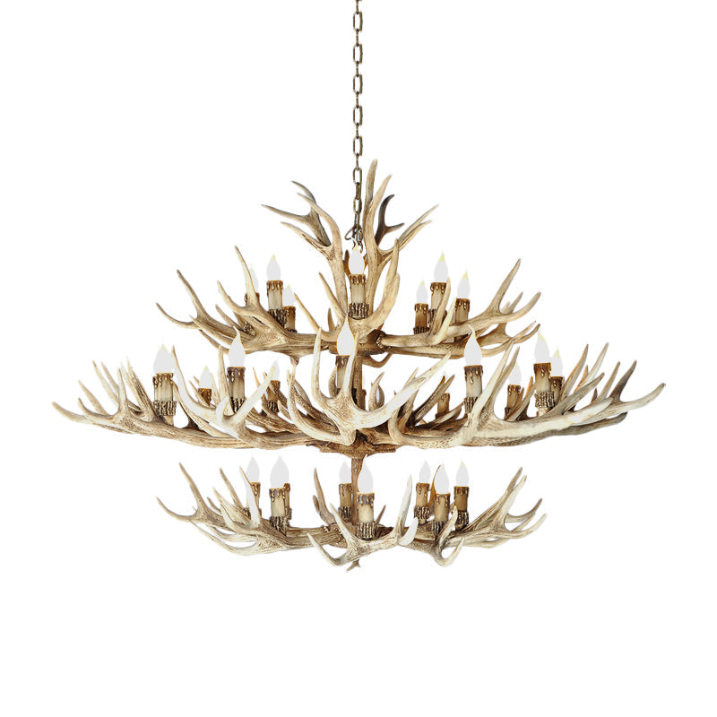 Resin Light Brown Hanging Chandelier Deer Antler 8/12/24 Bulbs Traditional Pendant Light Fixture for Dining Room