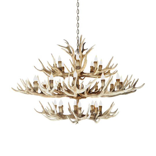 Resin Light Brown Hanging Chandelier Deer Antler 8/12/24 Bulbs Traditional Pendant Light Fixture for Dining Room